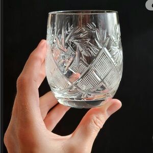 Neman Barrel Shaped Crystal Whiskey Glasses, 7 oz., Set of Three, Vintage.